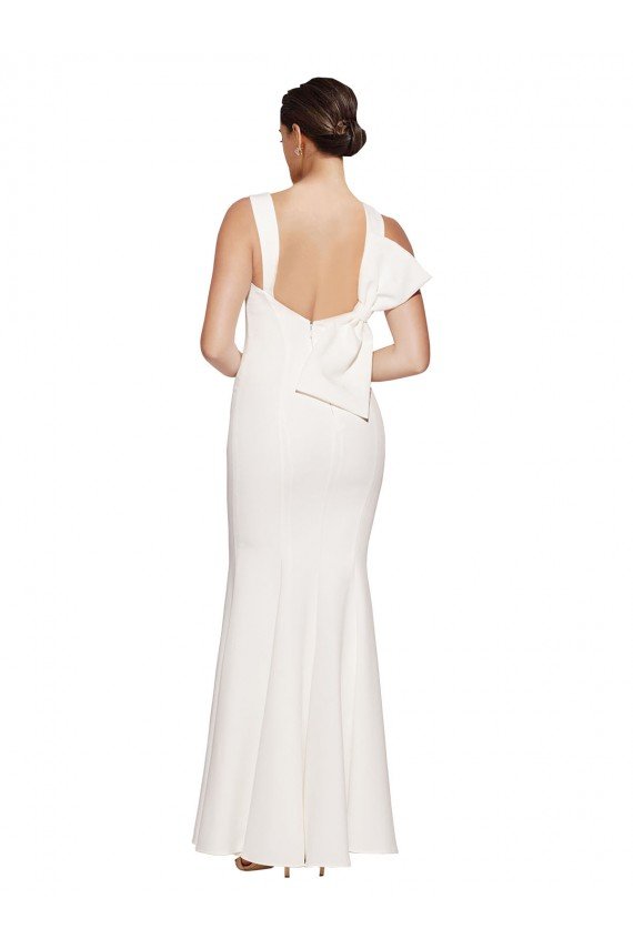 Cheapest Full Length Square Neck Formal Crepe Bridesmaid Dress / Prom Dress with Asymmetrical Straps and Bow Back UK
