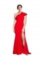 Cheapest One Shoulder Long Sweep Train Crepe Bridesmaid Dress / Prom Dress with Thigh High Split UK