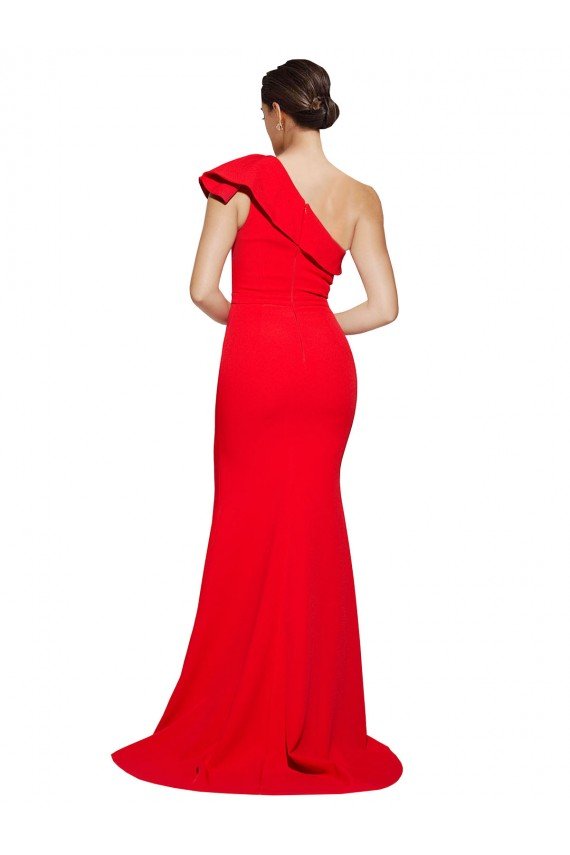 Cheapest One Shoulder Long Sweep Train Crepe Bridesmaid Dress / Prom Dress with Thigh High Split UK