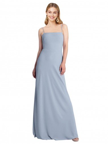Cheapest Straight Neckline Crepe Slip Bridesmaid Dress / Prom Dress with Strappy Back UK