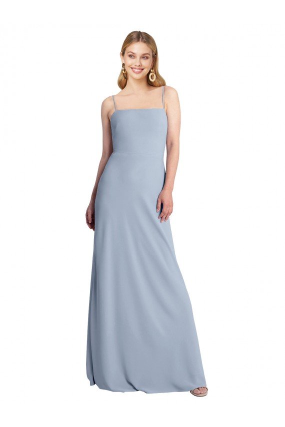 Cheapest Straight Neckline Crepe Slip Bridesmaid Dress / Prom Dress with Strappy Back UK