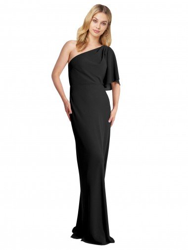 Cheapest Pleated One Shoulder Flutter Sleeves Slim Formal Crepe Bridesmaid Dress / Prom Dress UK