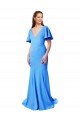 Cheapest Short Sleeves Long V-Neck Crepe Bridesmaid Dress / Prom Dress with V-Back UK