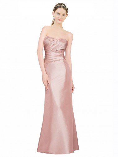 Cheapest Long Strapless Formal Stretch Satin Bridesmaid Dress / Prom Dress with Pleats and Low Back UK