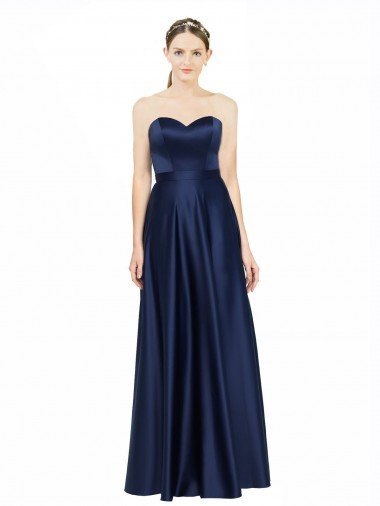 Cheapest Floor Length Sweetheart Neckline Formal Stretch Satin Bridesmaid Dress with Belt UK