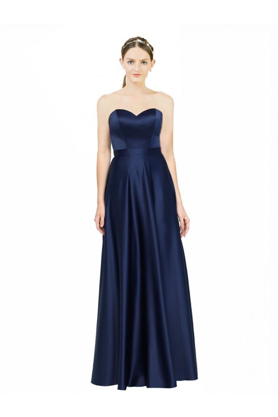 Cheapest Floor Length Sweetheart Neckline Formal Stretch Satin Bridesmaid Dress with Belt UK