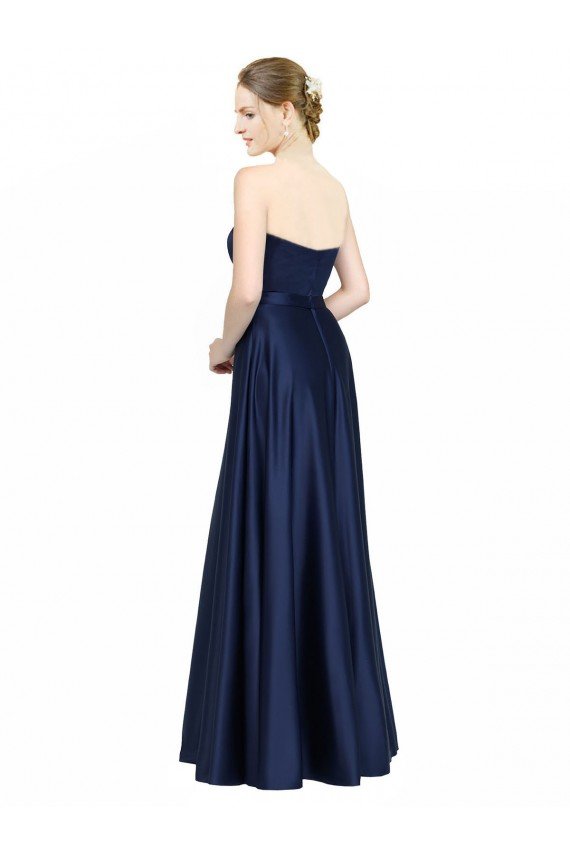 Cheapest Floor Length Sweetheart Neckline Formal Stretch Satin Bridesmaid Dress with Belt UK