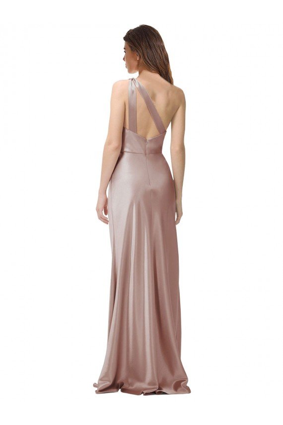 Cheapest One Shoulder Black-Tie Floor Length Long Formal Stretch Satin Bridesmaid Dress / Prom Dress UK