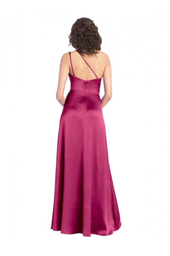 Cheapest Sleek One Shoulder A-Line Long Formal Stretch Satin Bridesmaid Dress / Prom Dress with Spaghetti Straps Back UK