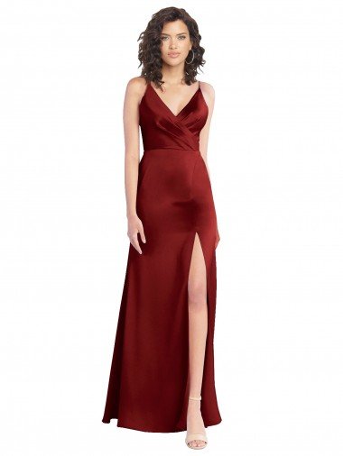 Cheapest Faux Surplice Neckline Long Slim A-Line Formal Stretch Satin Bridesmaid Dress / Prom Dress UK