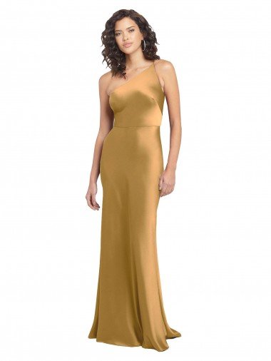 Cheapest One Shoulder Long Floor Length Formal Stretch Satin Slip Bridesmaid Dress / Prom Dress UK