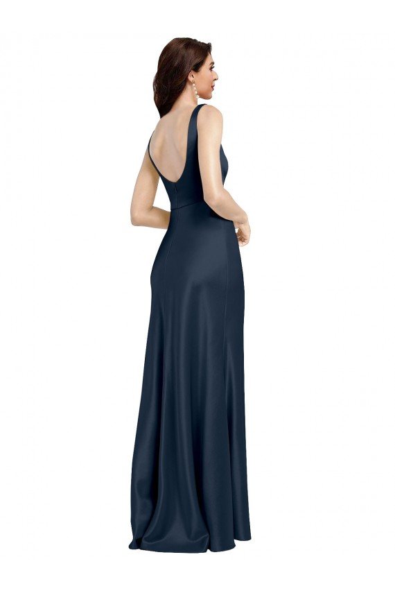 Cheapest Square Neck A-Line Long Formal Stretch Satin Bridesmaid Dress / Prom Dress with Wide Straps UK