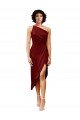 Cheapest One Shoulder Cocktail Midi Length Short Formal Stretch Satin Wrap Style Bridesmaid Dress / Prom Dress UK
