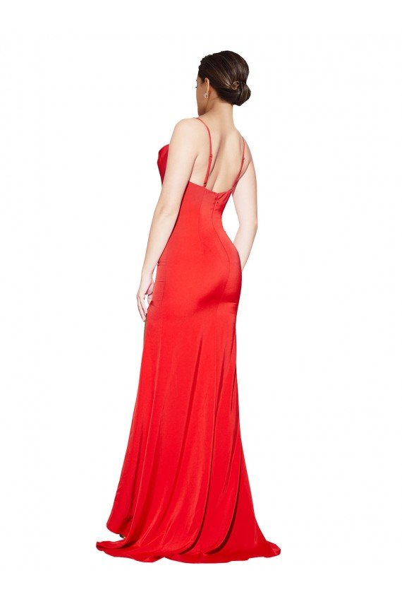 Cheapest Low Back Cowl Neck Formal Stretch Satin Bridesmaid Dress / Prom Dress with High Side Slit UK