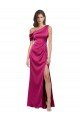 Cheapest Off the Shoulder Short Sleeves Formal Stretch Satin Bridesmaid Dress / Prom Dress with Side Slit UK