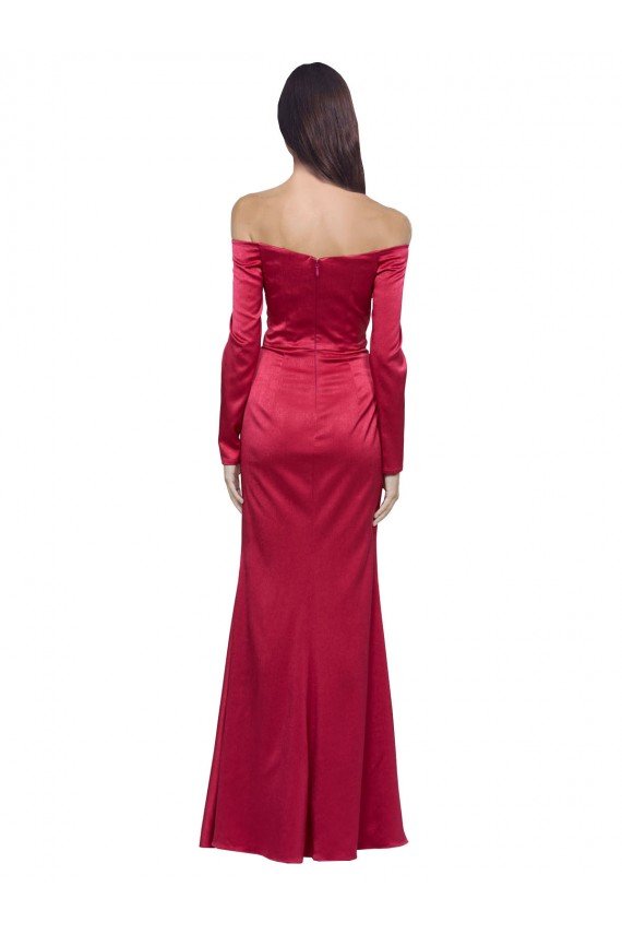 Cheapest Long Sleeves Off the Shoulder Formal Stretch Satin Bridesmaid Dress / Prom Dress with High Side Split UK