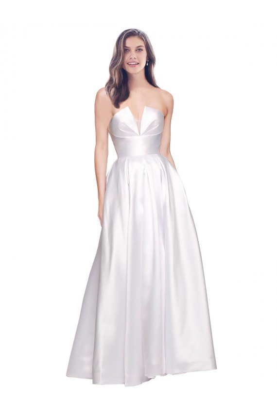 Cheapest Full Length Strapless V-Cutout Formal Stretch Satin Bridesmaid Dress / Prom Dress UK