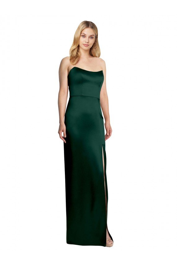 Cheapest Scooped Strapless Neckline Stretech Satin Bridesmaid Dress / Prom Dress with Side Slit UK
