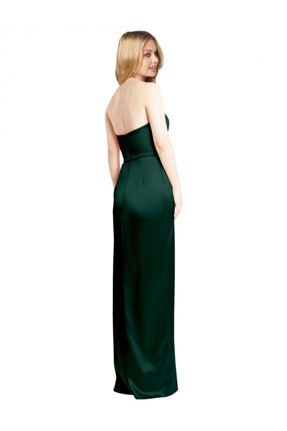 Cheapest Scooped Strapless Neckline Stretech Satin Bridesmaid Dress / Prom Dress with Side Slit UK