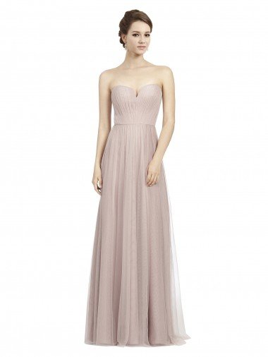 Cheapest Long Strapless Tulle Bridesmaid Dress with Pleated Bodice UK