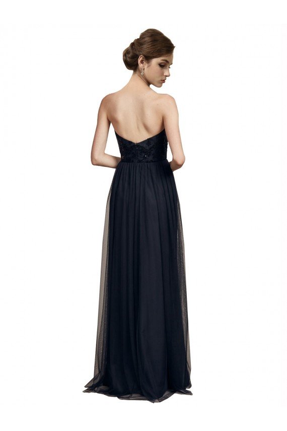 Cheapest Strapless Sequined Lace Long Bridesmaid Dress with Pleats UK