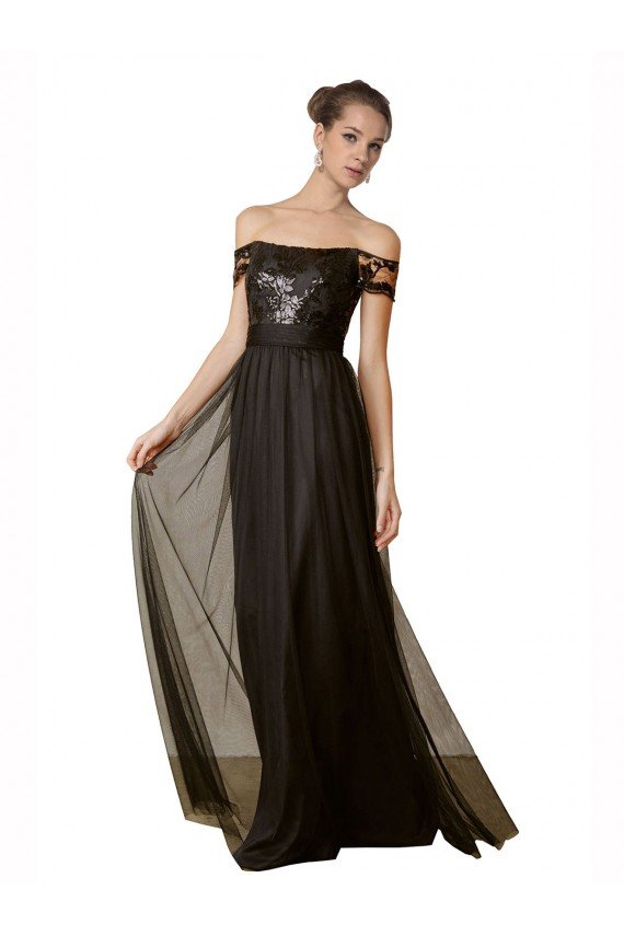 Cheapest Off The Shoulder Sequined Lace Tulle Bridesmaid Dress UK