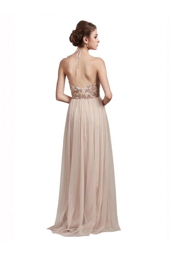 Cheapest Sweetheart Tulle Bridesmaid Dress with High Neck Illusion Bodice UK