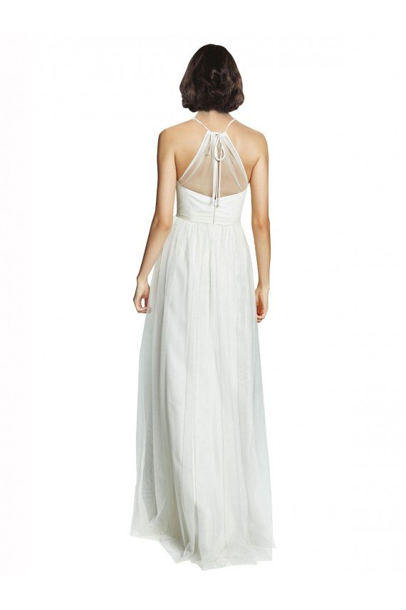 Cheapest High Neckline Long Tulle Bridesmaid Dress with Illusion Front UK