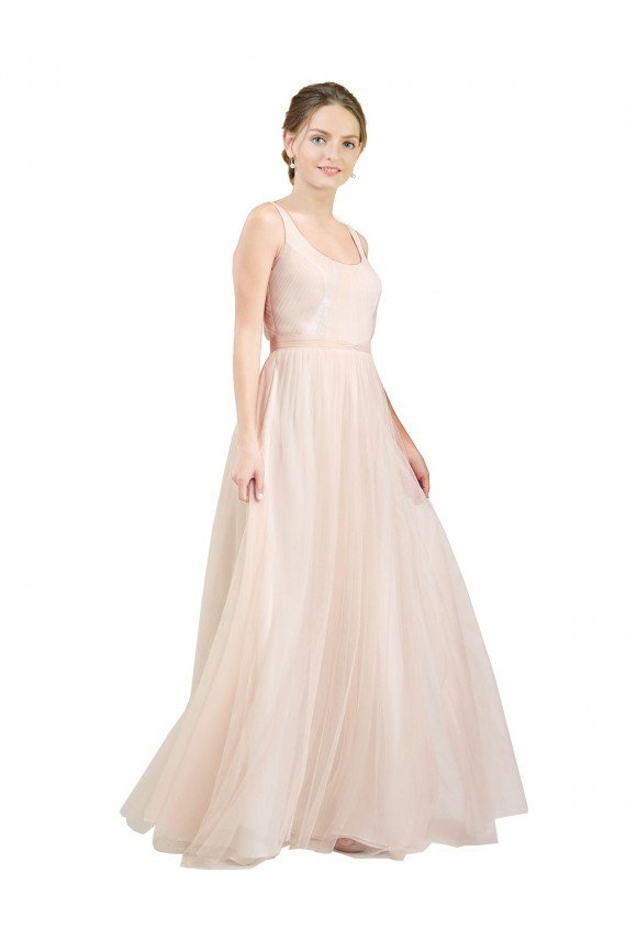 Cheapest Scooped Neckline Long Tulle Bridesmaid Dress with Open Back UK