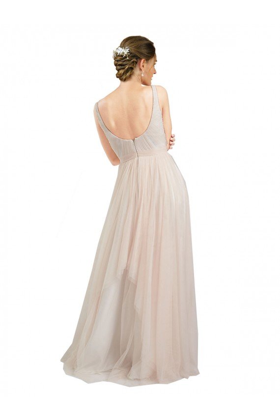 Cheapest Scooped Neckline Long Tulle Bridesmaid Dress with Open Back UK