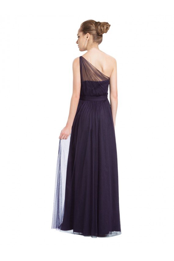 Cheapest Ruched Long Soft Tulle Bridesmaid Dress with Sheer Netting Shoulder Strap UK