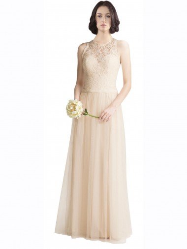Cheapest Full Length Tulle Bridesmaid Dress with Corded Lace Over Sweetheart Neckline UK