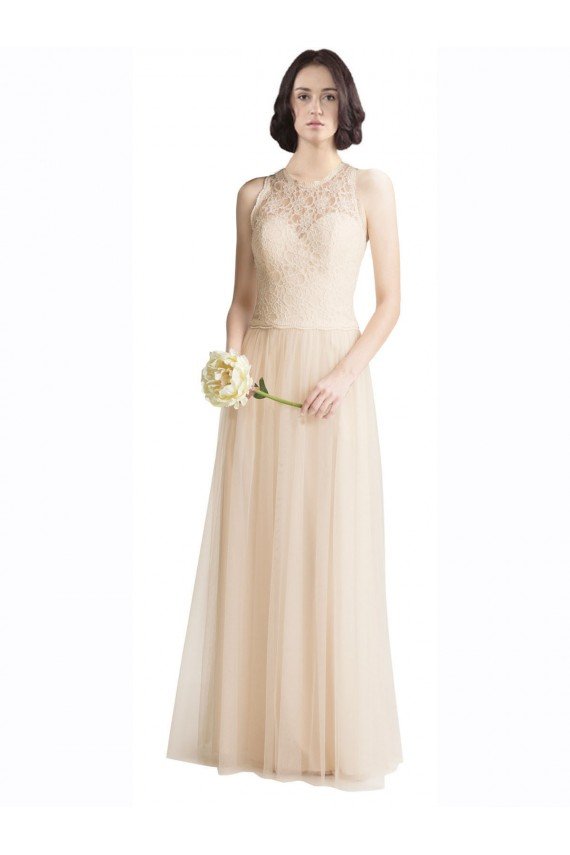 Cheapest Full Length Tulle Bridesmaid Dress with Corded Lace Over Sweetheart Neckline UK
