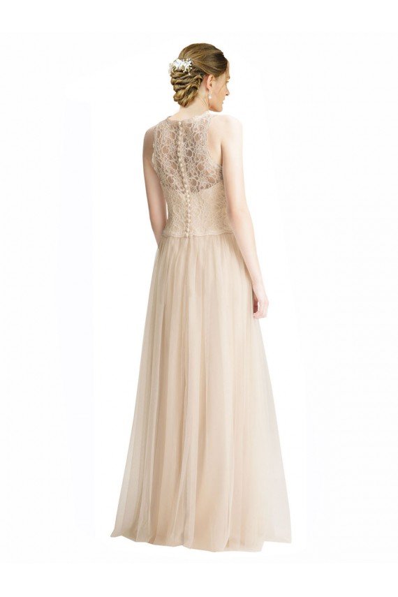 Cheapest Full Length Tulle Bridesmaid Dress with Corded Lace Over Sweetheart Neckline UK