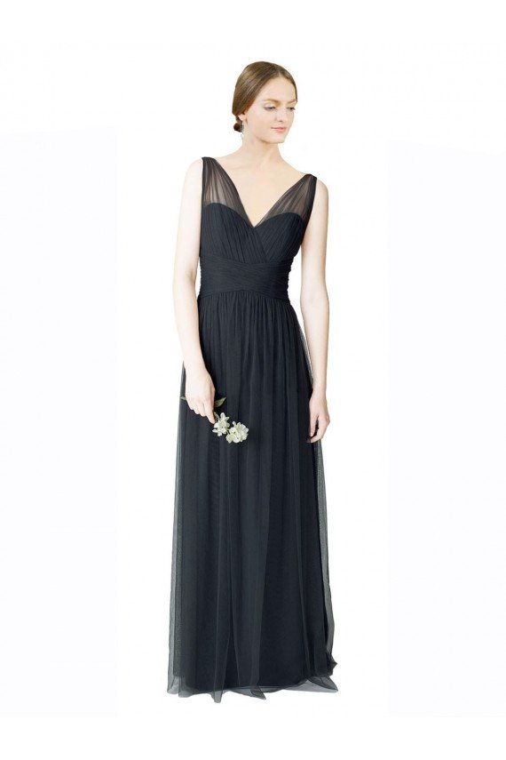 Cheapest Long Tulle Bridesmaid Dress with Illusion Shoulder Straps and V-Back UK