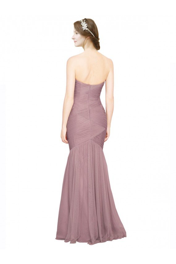 Cheapest Mermaid Strapless Tulle Bridesmaid Dress with All Over Pleats UK