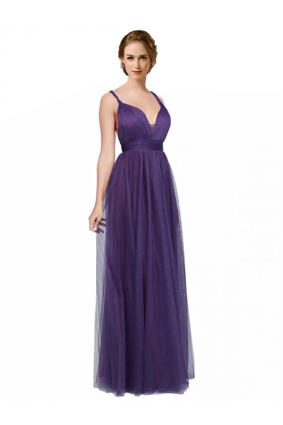 Cheapest Twisted Straps Sweeheart Long Tulle Bridesmaid Dress Open Back UK
