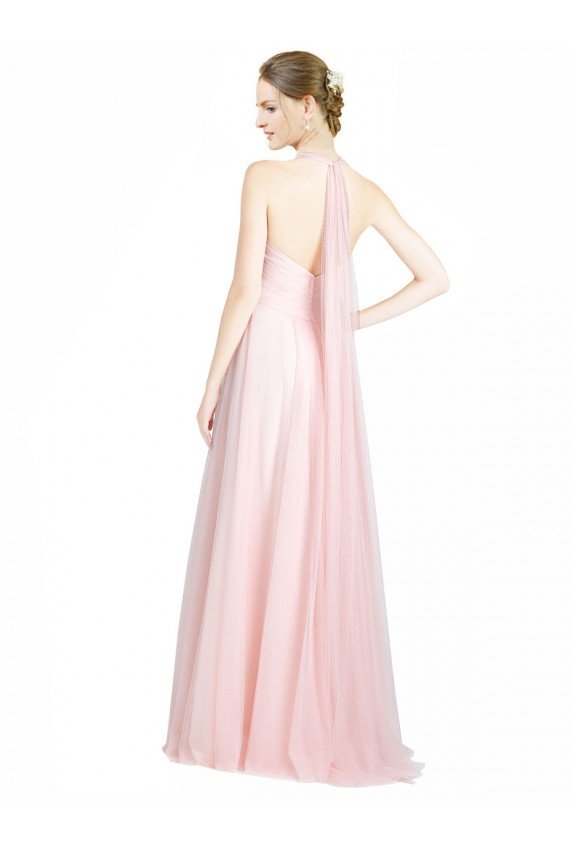 Cheapest Ruched Sweetheart Neckline A-Line Tulle Bridesmaid Dress with Tie Open Back UK