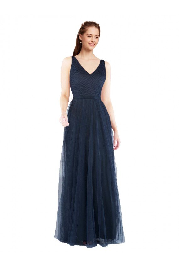 Cheapest V-Neck Soft and Simple Tulle Bridesmaid Dress UK