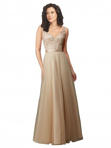 Cheapest Long Tulle Bridesmaid Dress with Embroidery and Beading UK