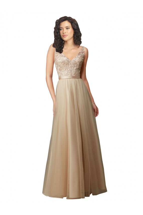 Cheapest Long Tulle Bridesmaid Dress with Embroidery and Beading UK