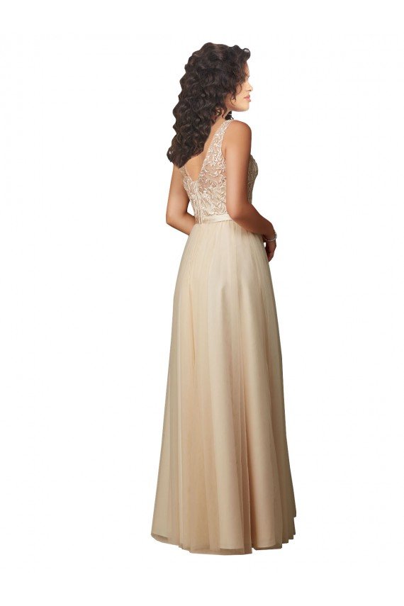 Cheapest Long Tulle Bridesmaid Dress with Embroidery and Beading UK