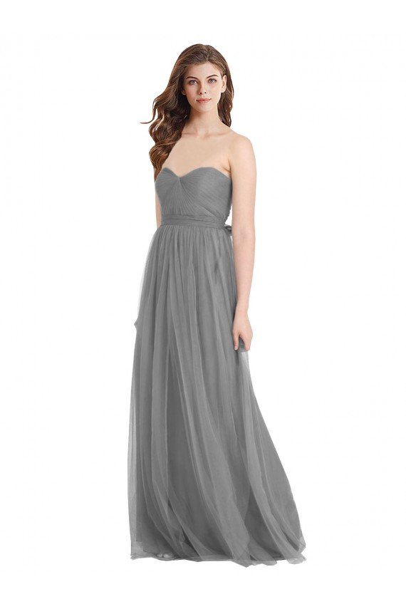 Cheapest Shirred Strapless Bodice Long Tulle Bridesmaid Dress with Sweetheart Neckline UK