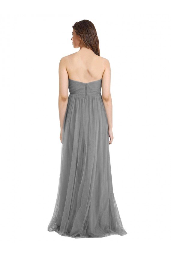 Cheapest Shirred Strapless Bodice Long Tulle Bridesmaid Dress with Sweetheart Neckline UK