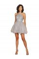 Cheapest Halter Neckline Criss Cross Back Short Cocktail Dress with Beaded Lace Bodice UK