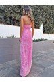 Cheapest Halter Sleeveless Long Floor Length Velvet Sequin Prom Dress with Slit UK