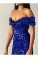 Cheapest Mermaid Off the Shoulder Sleeveless Long Sweep Train Velvet Sequin Prom Dress UK