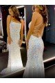 Cheapest Long Spaghetti Straps Sleeveless Sweep Train Velvet Sequin Prom Dress UK