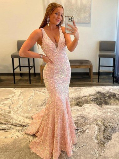 Cheapest Deep V-Neck Sleeveless Long Low Back Velvet Sequin Prom Dress UK