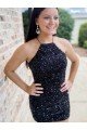 Cheapest Halter Sleeveless Short Velvet Sequin Homecoming Dress / Prom Dress UK